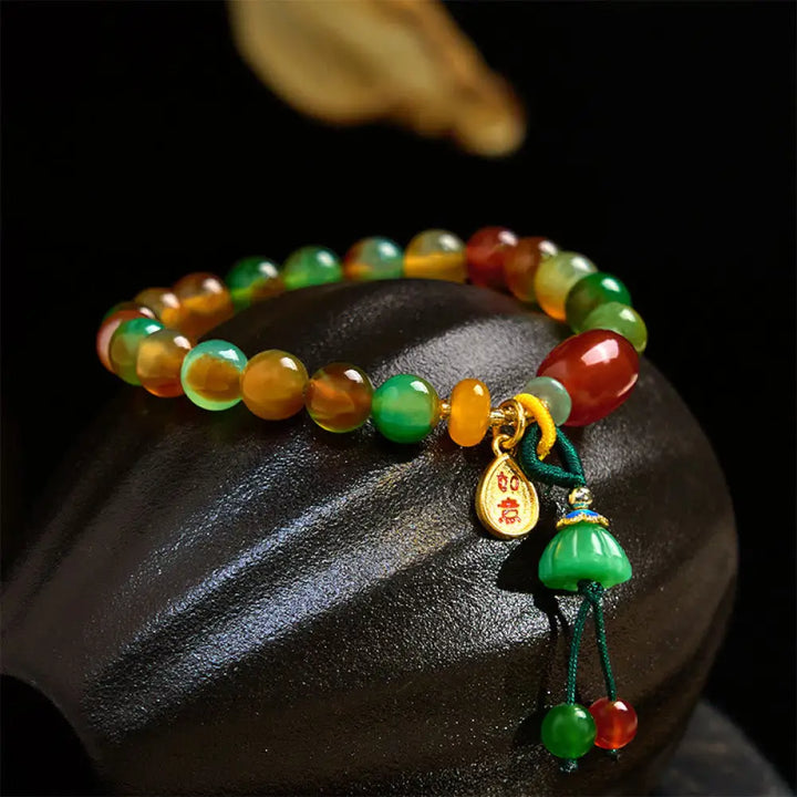 BWOOOH Natural Colorful Peacock Agate Chalcedony Ruyi As One Wishes Charm Courage Bracelet — Agate crystal healing bracele...