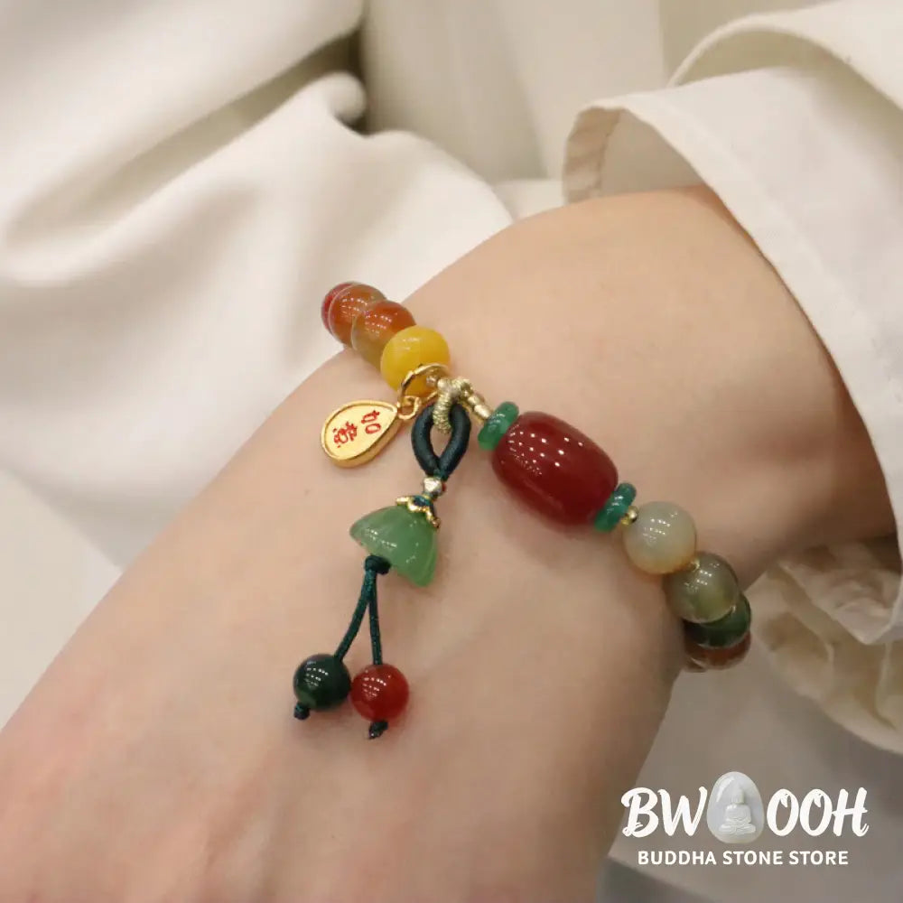 Buddha Stones Natural Colorful Peacock Agate Chalcedony Ruyi As One Wishes Charm Courage Bracelet - BWOOOH - Peacock