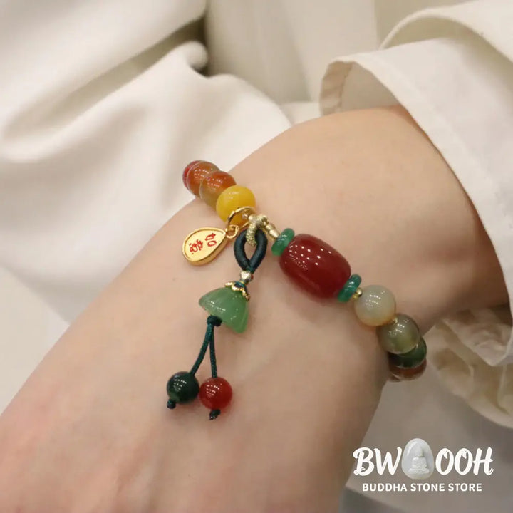 Buddha Stones Natural Colorful Peacock Agate Chalcedony Ruyi As One Wishes Charm Courage Bracelet - BWOOOH - Peacock