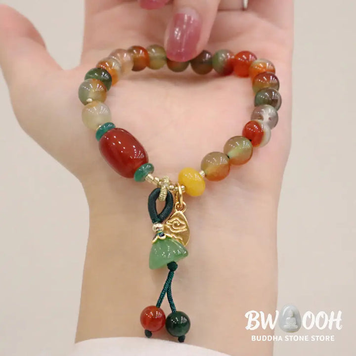 Buddha Stones Natural Colorful Peacock Agate Chalcedony Ruyi As One Wishes Charm Courage Bracelet - BWOOOH - Peacock