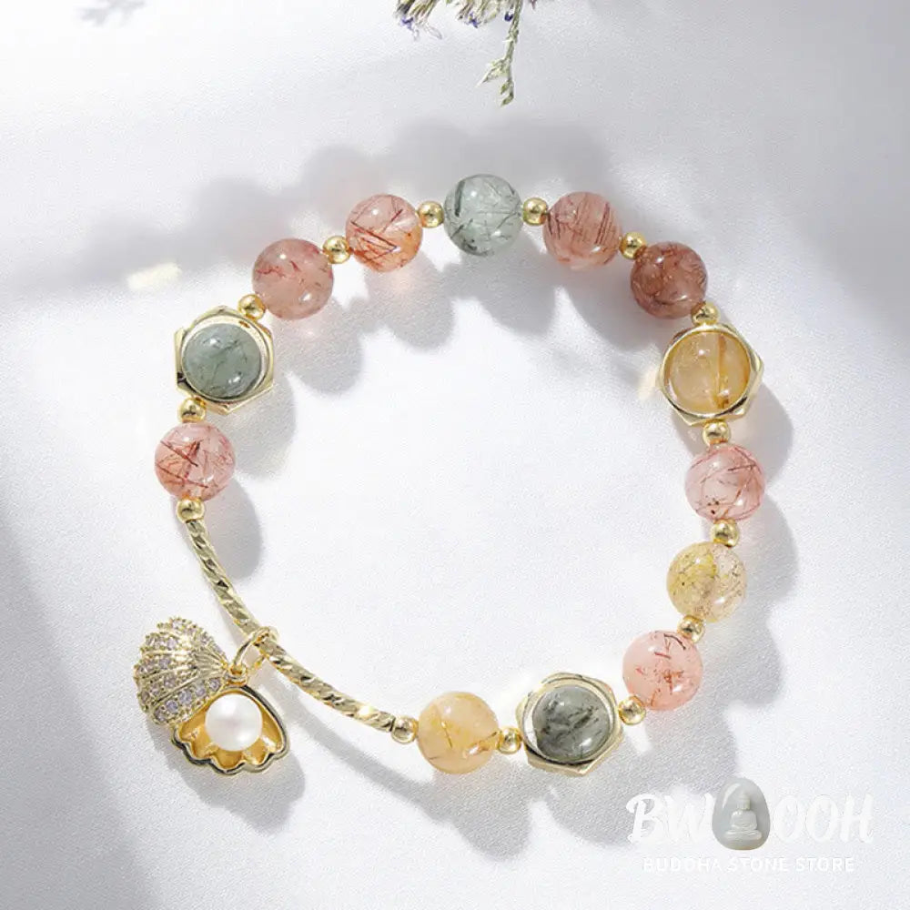 Buddha Stones Natural Colorful Rutilated Quartz Shell Protection Bead Bracelet - BWOOOH - Bracelet