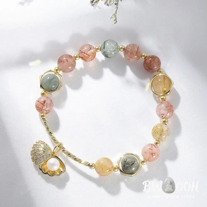 Buddha Stones Natural Colorful Rutilated Quartz Shell Protection Bead Bracelet - BWOOOH - Bracelet