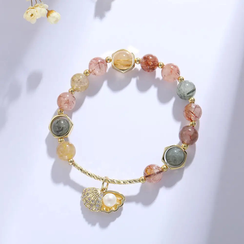 BWOOOH Natural Colorful Rutilated Quartz Shell Protection Bead Bracelet - BWOOOH - Colorful Rutilated Quartz