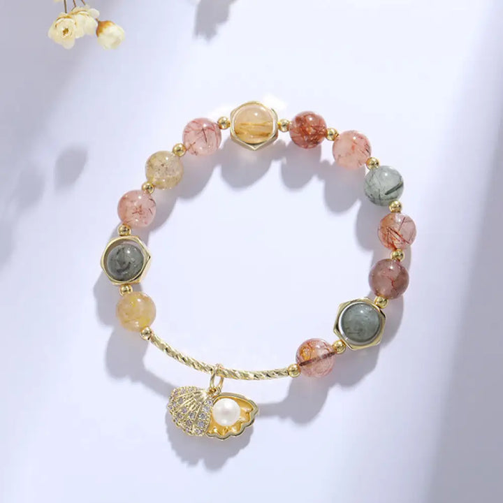 BWOOOH Natural Colorful Rutilated Quartz Shell Protection Bead Bracelet - BWOOOH - Colorful Rutilated Quartz