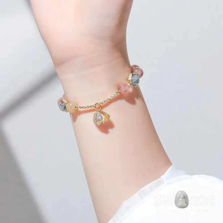 Buddha Stones Natural Colorful Rutilated Quartz Shell Protection Bead Bracelet - BWOOOH - Bracelet