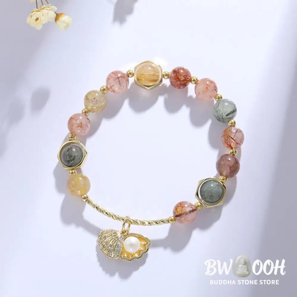 Buddha Stones Natural Colorful Rutilated Quartz Shell Protection Bead Bracelet - BWOOOH - Bracelet