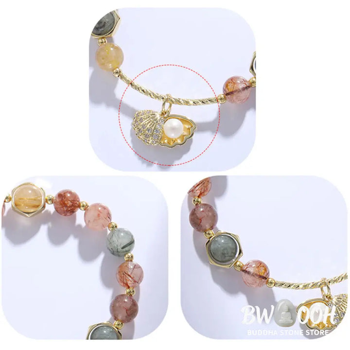 Buddha Stones Natural Colorful Rutilated Quartz Shell Protection Bead Bracelet - BWOOOH - Bracelet