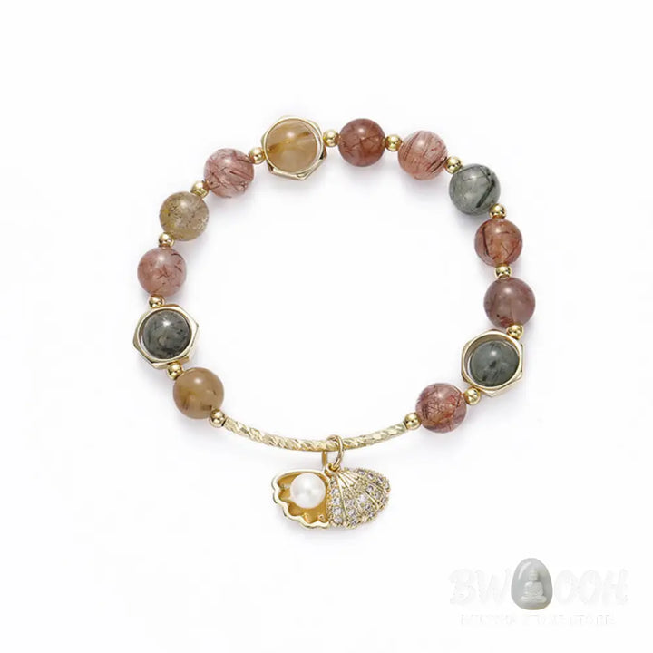 Buddha Stones Natural Colorful Rutilated Quartz Shell Protection Bead Bracelet - BWOOOH - Bracelet