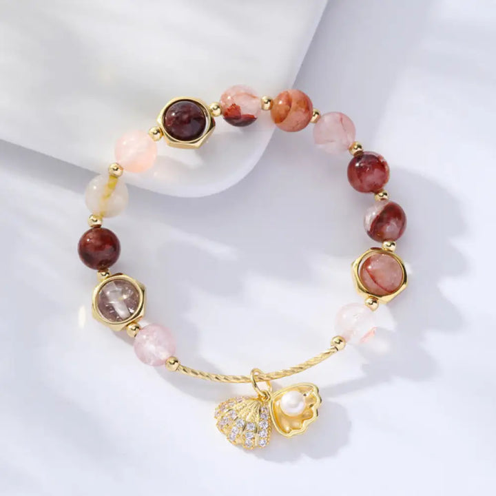 Buddha Stones Natural Colorful Rutilated Quartz Shell Protection Bead Bracelet - BWOOOH - Red Rutilated Quartz