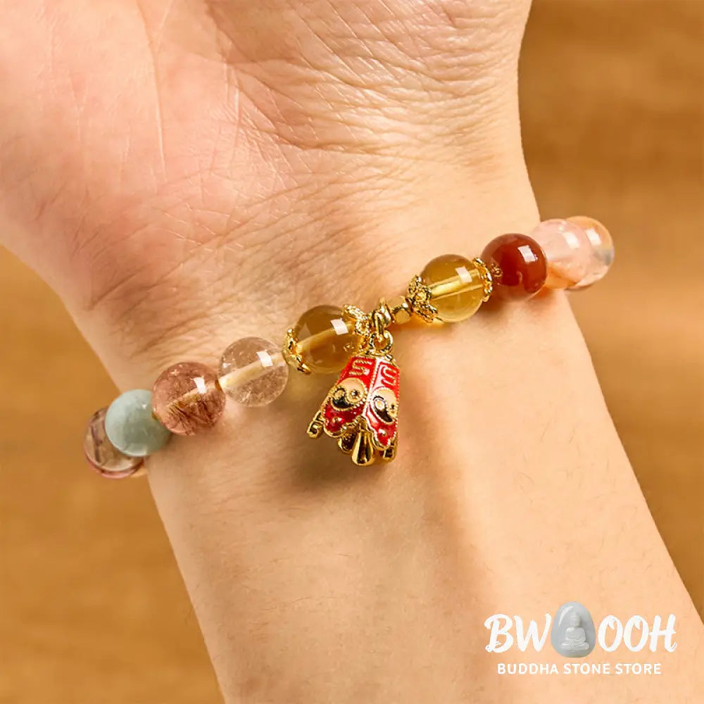 Buddha Stones Natural Colorful Rutilated Quartz Yin Yang Protection Bracelet - BWOOOH - Rutilated Quartz(Wrist