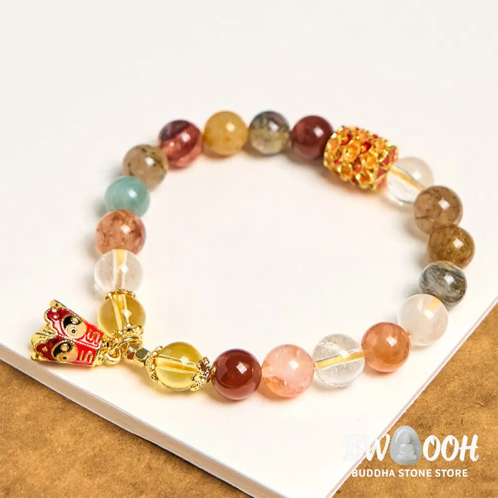 Buddha Stones Natural Colorful Rutilated Quartz Yin Yang Protection Bracelet - BWOOOH - Rutilated Quartz(Wrist
