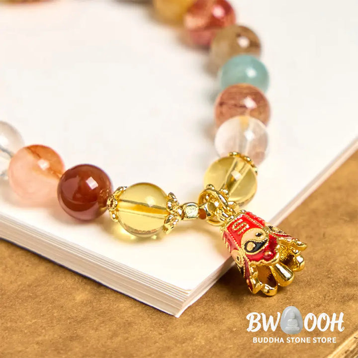Buddha Stones Natural Colorful Rutilated Quartz Yin Yang Protection Bracelet - BWOOOH - Rutilated Quartz(Wrist