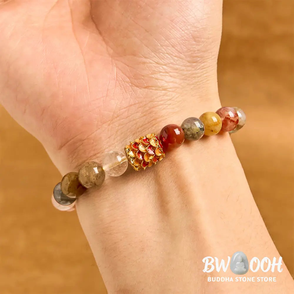 Buddha Stones Natural Colorful Rutilated Quartz Yin Yang Protection Bracelet - BWOOOH - Rutilated Quartz(Wrist