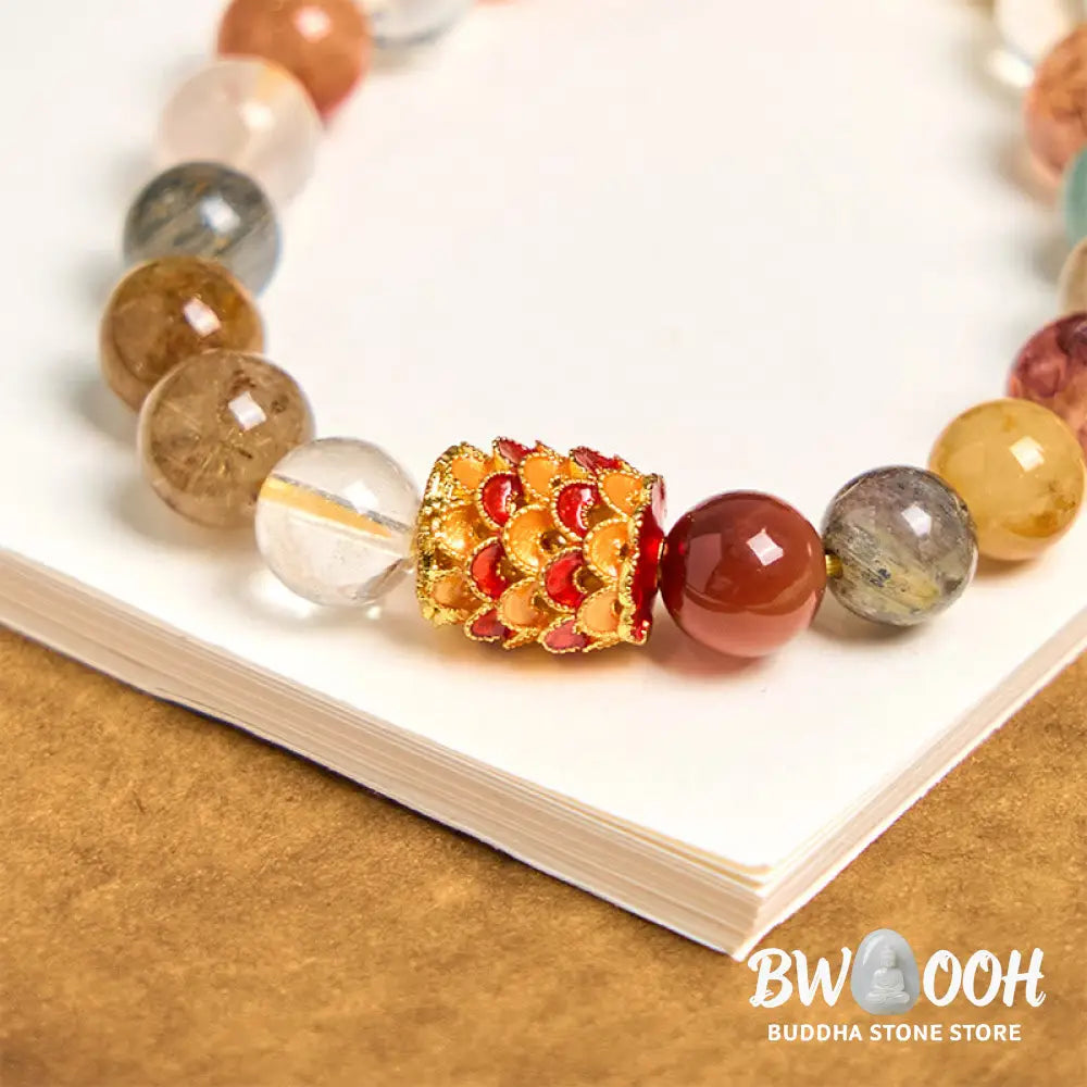 Buddha Stones Natural Colorful Rutilated Quartz Yin Yang Protection Bracelet - BWOOOH - Rutilated Quartz(Wrist