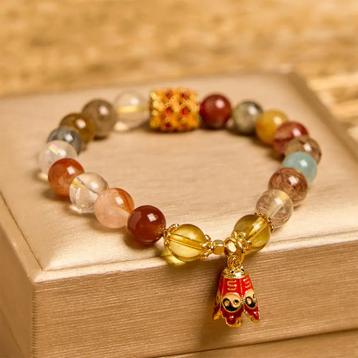 BWOOOH Natural Colorful Rutilated Quartz Yin Yang Protection Bracelet — Quartz crystal healing bracelet for spiritual heal...