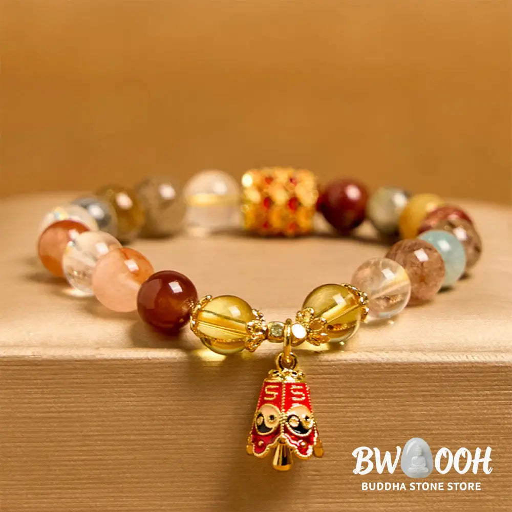 Buddha Stones Natural Colorful Rutilated Quartz Yin Yang Protection Bracelet - BWOOOH - Rutilated Quartz(Wrist