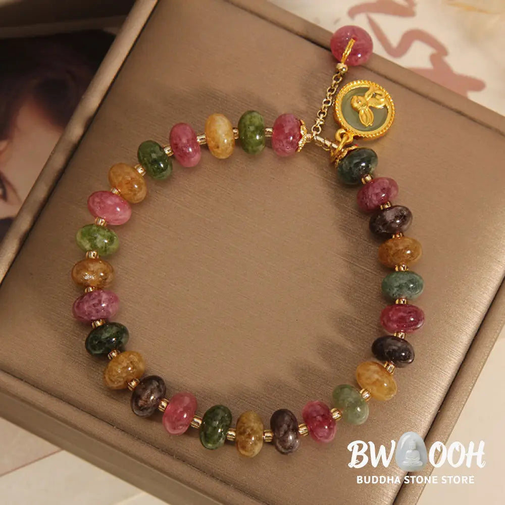 Buddha Stones Natural Colorful Tourmaline Cute Rabbit Charm Positive Bracelet - BWOOOH