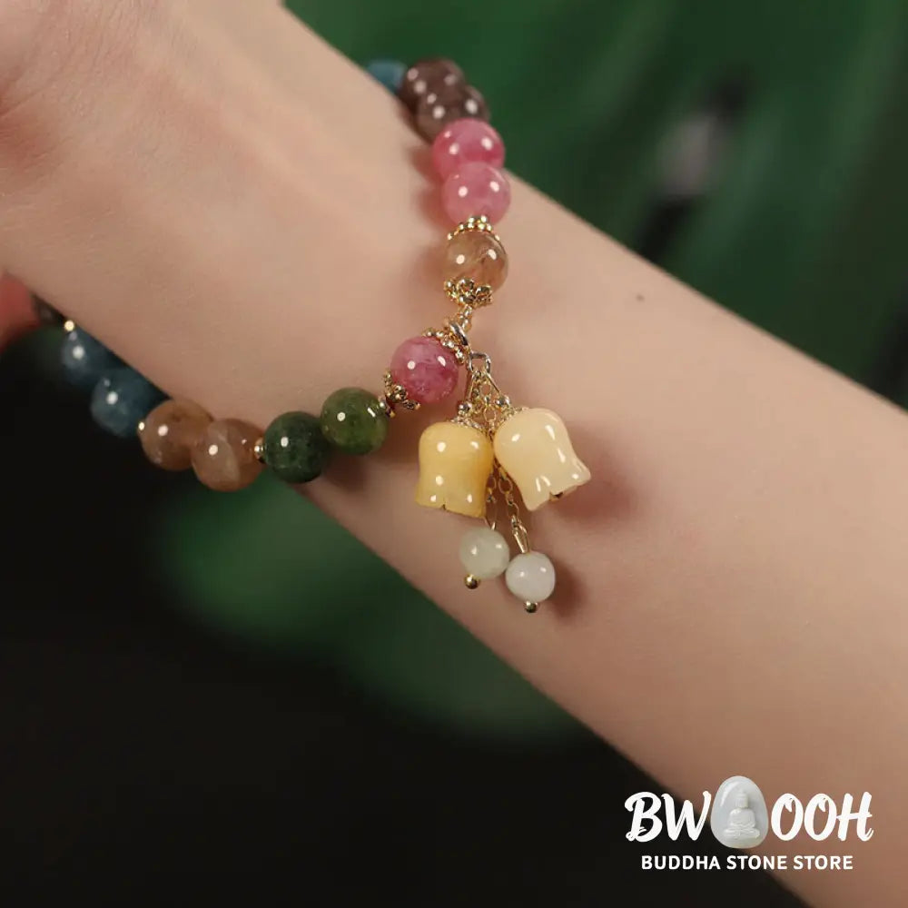 Buddha Stones Natural Colorful Tourmaline Flower Bead Love Bracelet - Bracelet