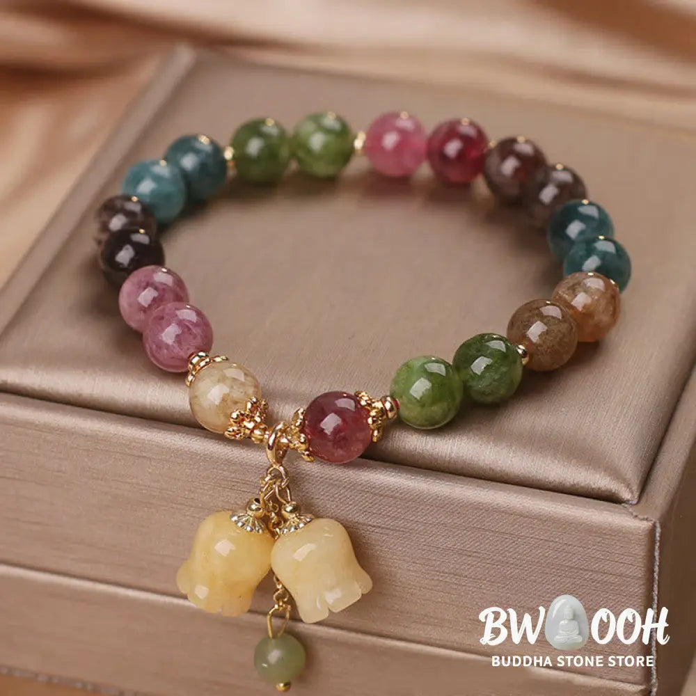 Buddha Stones Natural Colorful Tourmaline Flower Bead Love Bracelet - Bracelet