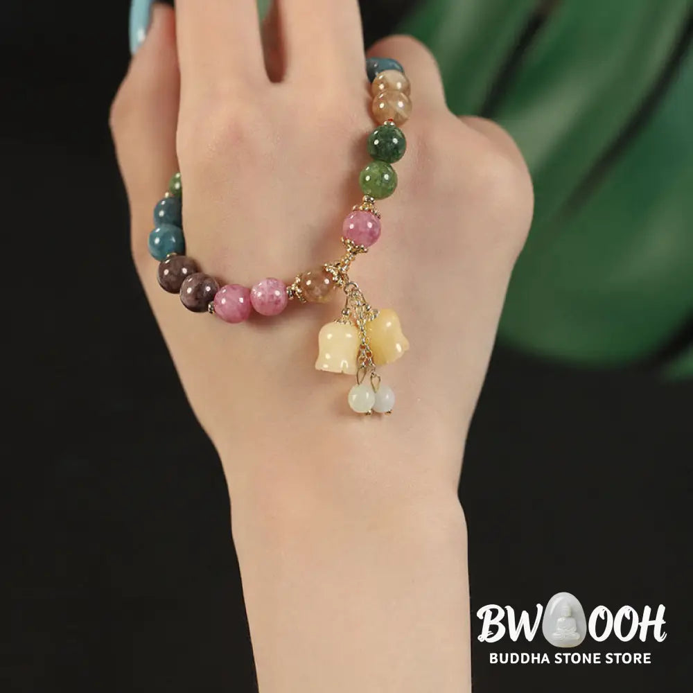 Buddha Stones Natural Colorful Tourmaline Flower Bead Love Bracelet - Bracelet