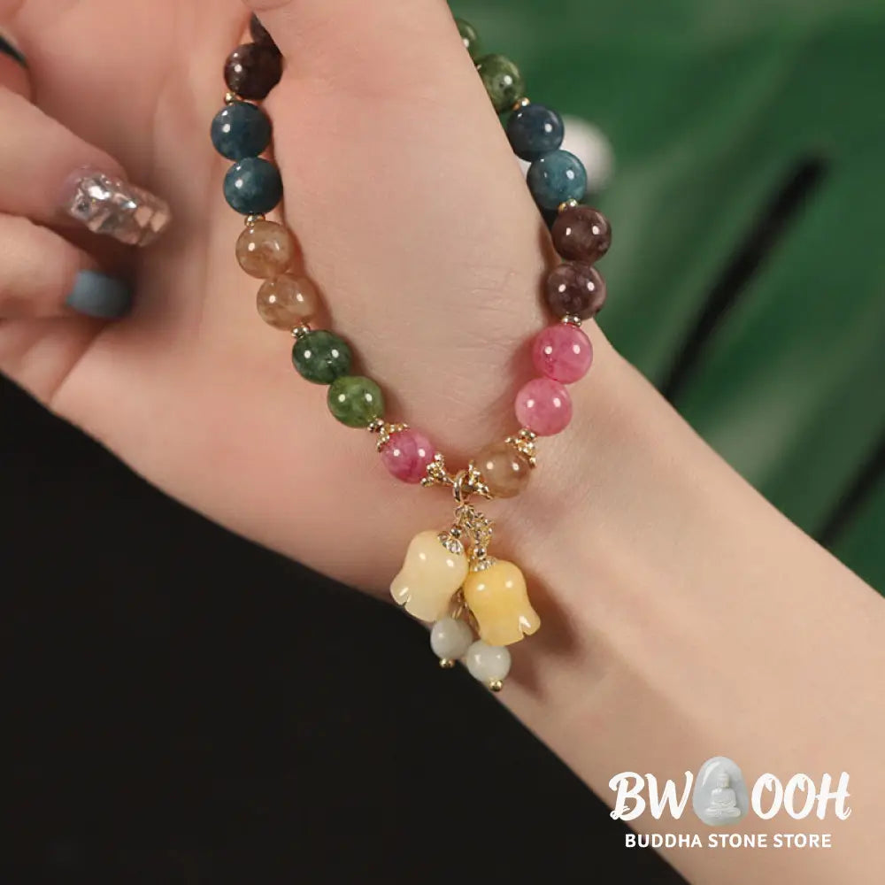 Buddha Stones Natural Colorful Tourmaline Flower Bead Love Bracelet - Bracelet