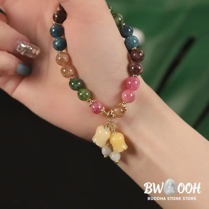 Buddha Stones Natural Colorful Tourmaline Flower Bead Love Bracelet - Bracelet