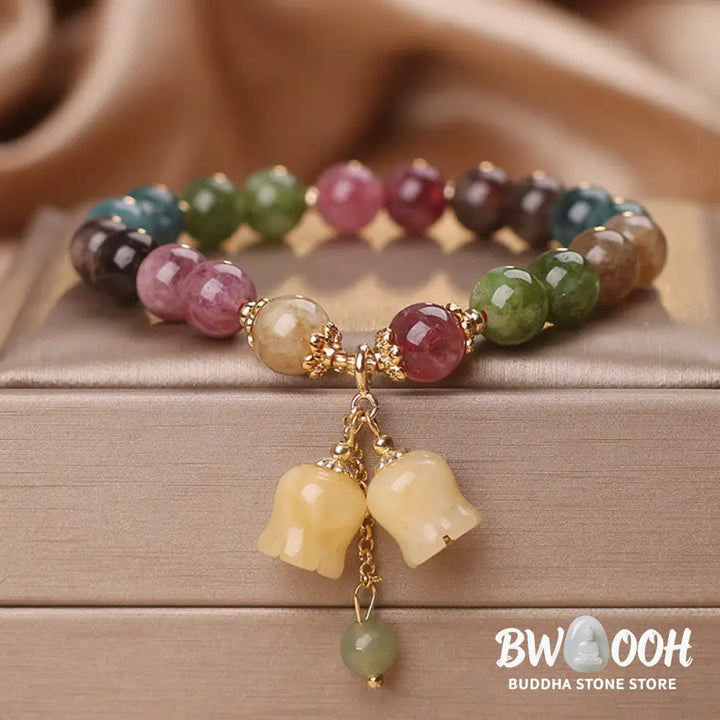 Buddha Stones Natural Colorful Tourmaline Flower Bead Love Bracelet - Bracelet
