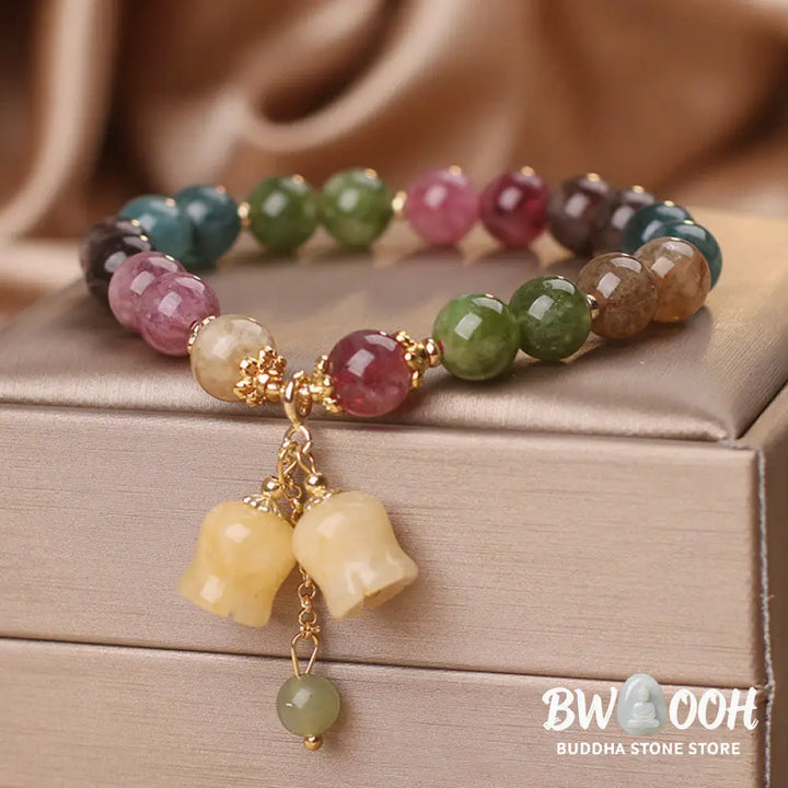 Buddha Stones Natural Colorful Tourmaline Flower Bead Love Bracelet - Bracelet