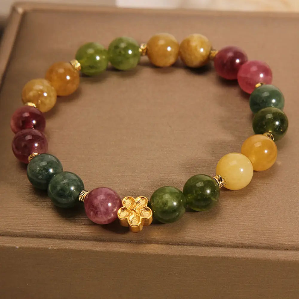BWOOOH Natural Colorful Tourmaline Golden Flower Positive Bracelet - BWOOOH - Tourmaline(Positive♥Love)(Wrist