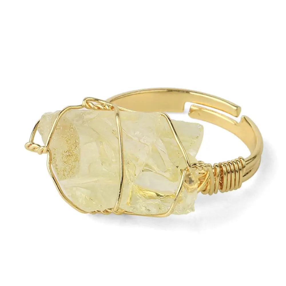 Buddha Stones Natural Crystal Gemstone Amethyst Adjustable Ring - BWOOOH - Citrine - Rings