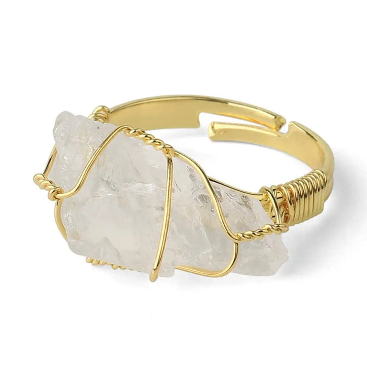 Buddha Stones Natural Crystal Gemstone Amethyst Adjustable Ring - BWOOOH - Clear Crystal - Rings