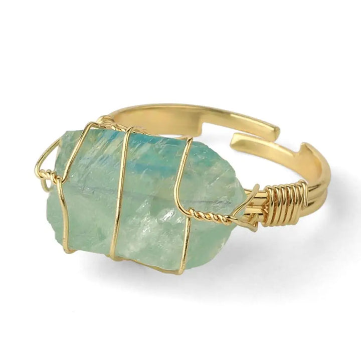 Buddha Stones Natural Crystal Gemstone Amethyst Adjustable Ring - BWOOOH - Green Fluorite - Rings