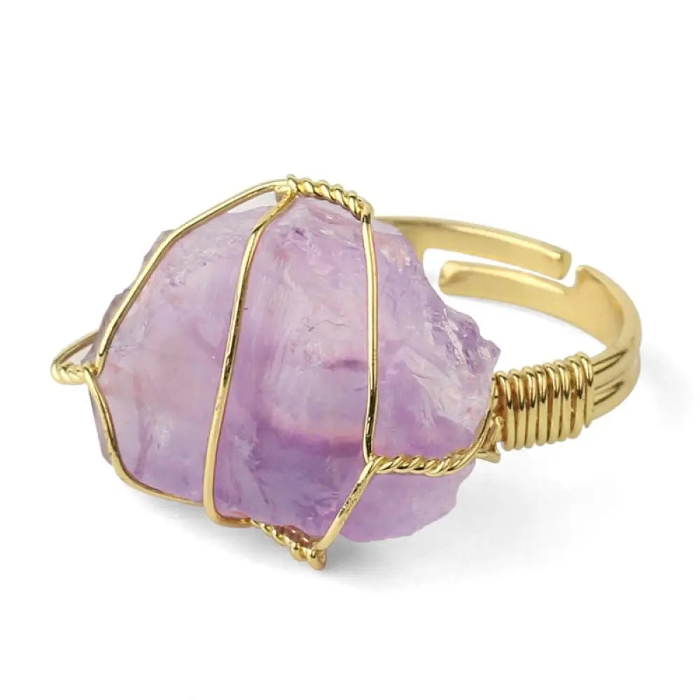 BWOOOH Natural Crystal Gemstone Amethyst Adjustable Ring — Crystal crystal healing bracelet for spiritual healing and mind...