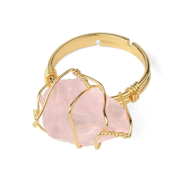 Buddha Stones Natural Crystal Gemstone Amethyst Adjustable Ring - BWOOOH - Rose Quartz - Rings