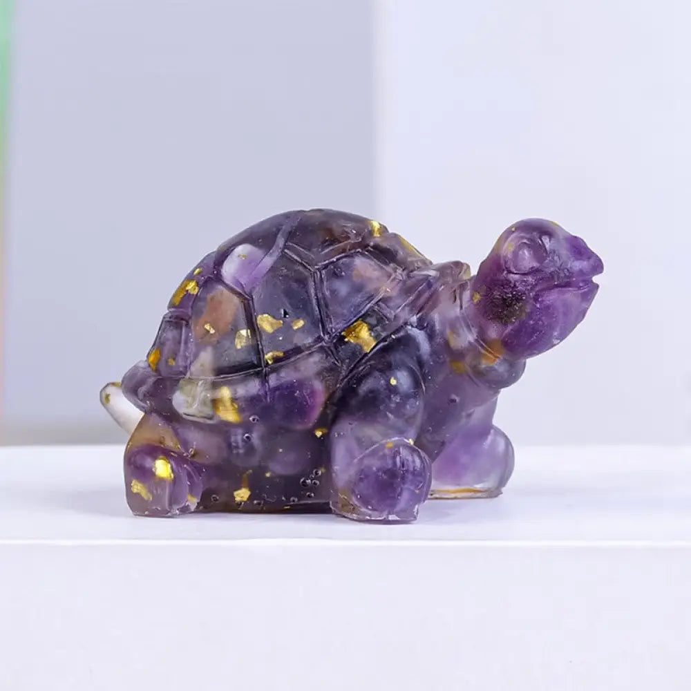 Buddha Stones Natural Crystal Gravel Drip Resin Small Turtle Decoration Statue - Amethyst(27*50mm) - Decorations
