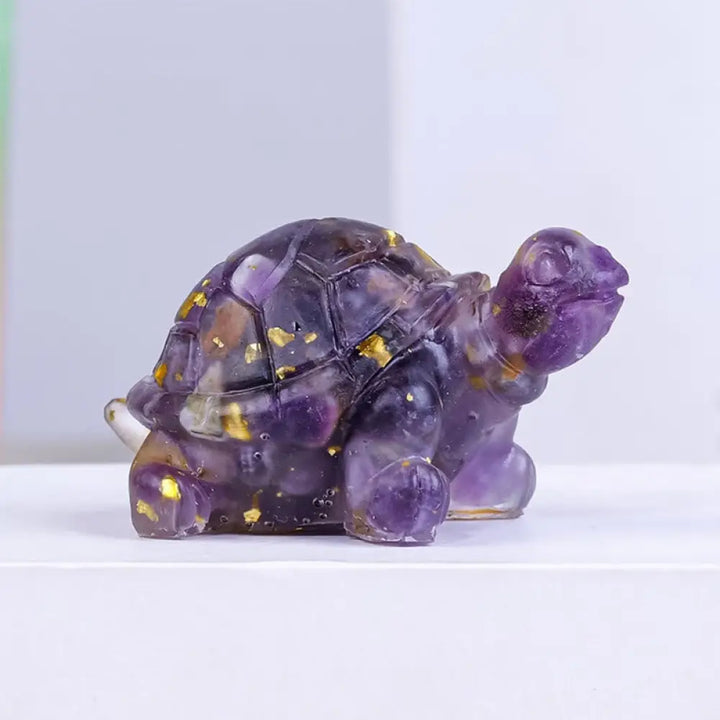 Buddha Stones Natural Crystal Gravel Drip Resin Small Turtle Decoration Statue - Amethyst(27*50mm) - Decorations