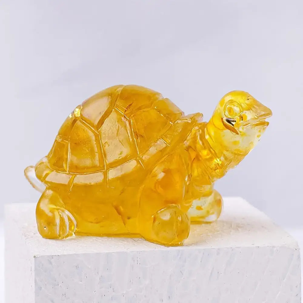 Buddha Stones Natural Crystal Gravel Drip Resin Small Turtle Decoration Statue - Citrine(27*50mm) - Decorations