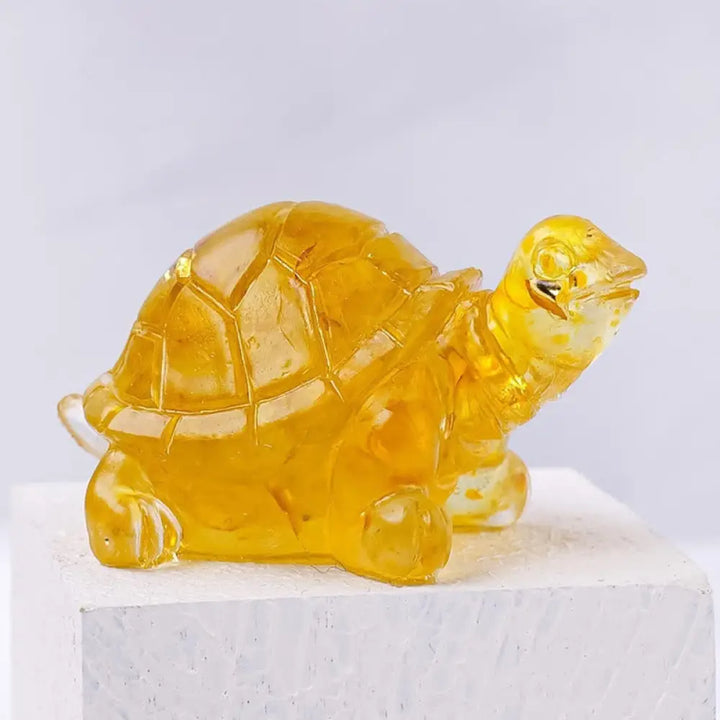 Buddha Stones Natural Crystal Gravel Drip Resin Small Turtle Decoration Statue - Citrine(27*50mm) - Decorations