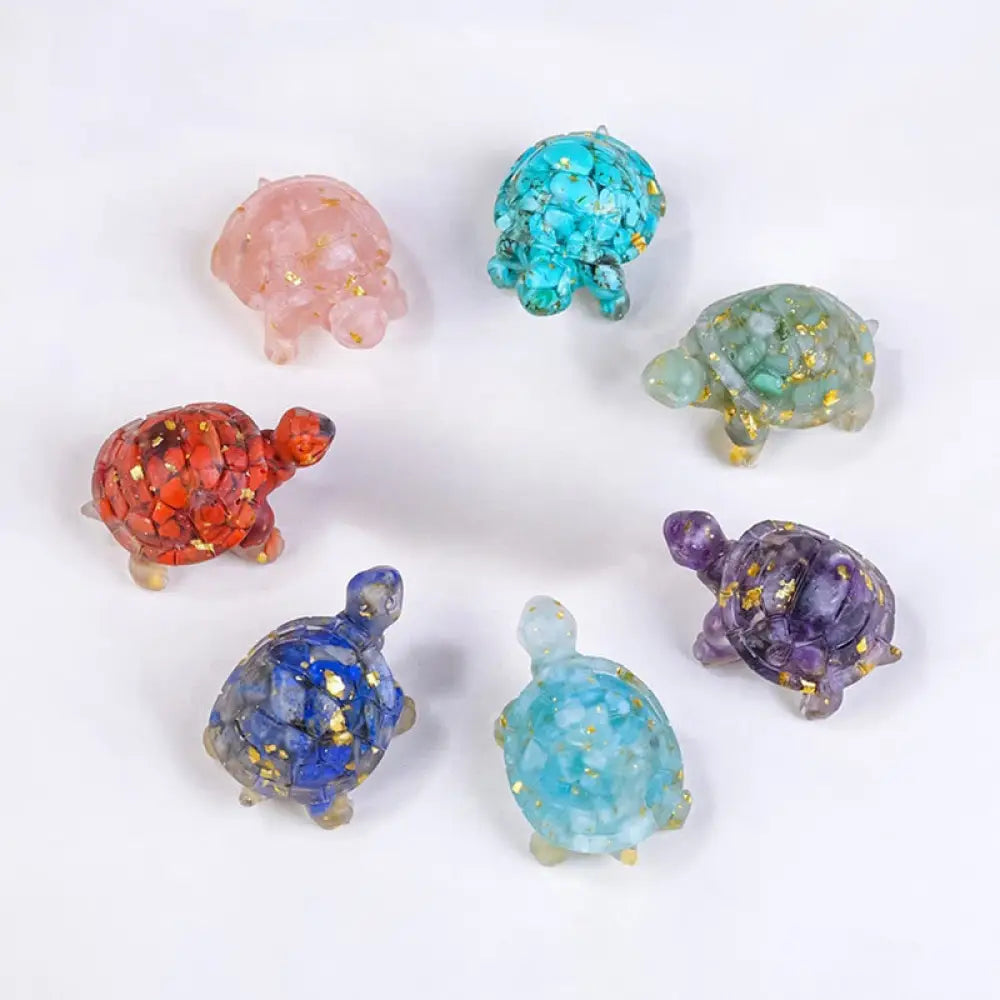 Buddha Stones Natural Crystal Gravel Drip Resin Small Turtle Decoration Statue - Decorations