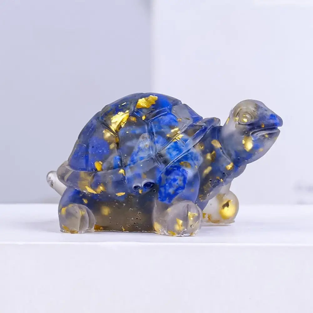 Buddha Stones Natural Crystal Gravel Drip Resin Small Turtle Decoration Statue - Lazurite(27*50mm) - Decorations
