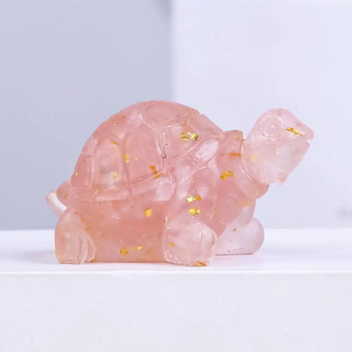 Buddha Stones Natural Crystal Gravel Drip Resin Small Turtle Decoration Statue - Pink Crystal(27*50mm) - Decorations