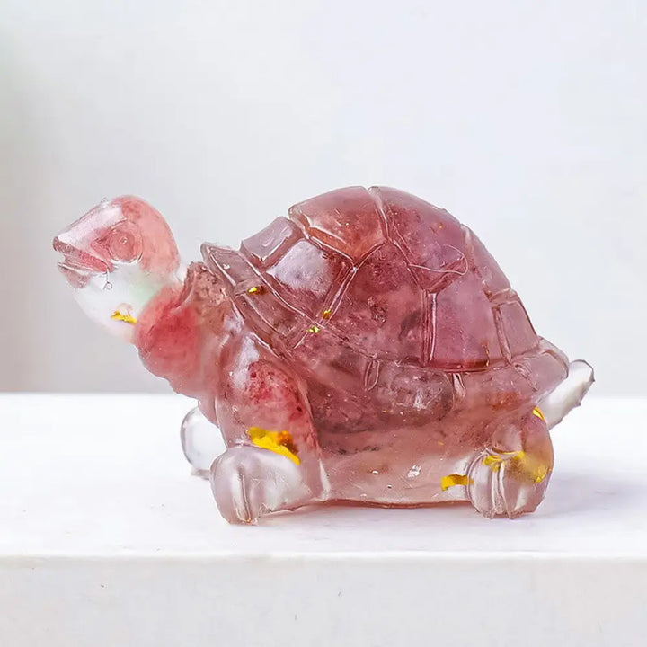 Buddha Stones Natural Crystal Gravel Drip Resin Small Turtle Decoration Statue - Strawberry Quartz(27*50mm)