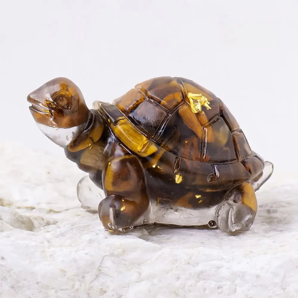 Buddha Stones Natural Crystal Gravel Drip Resin Small Turtle Decoration Statue - Tiger Eye(27*50mm) - Decorations