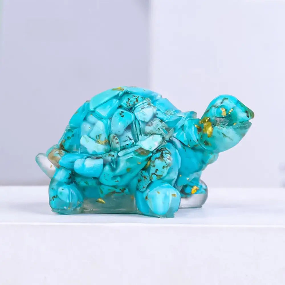 Buddha Stones Natural Crystal Gravel Drip Resin Small Turtle Decoration Statue - Turquoise(27*50mm) - Decorations