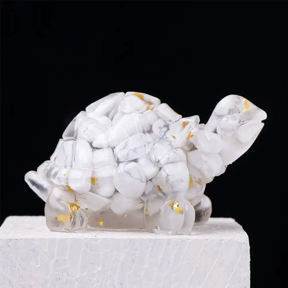 Buddha Stones Natural Crystal Gravel Drip Resin Small Turtle Decoration Statue - White Turquoise(27*50mm) - Decorations