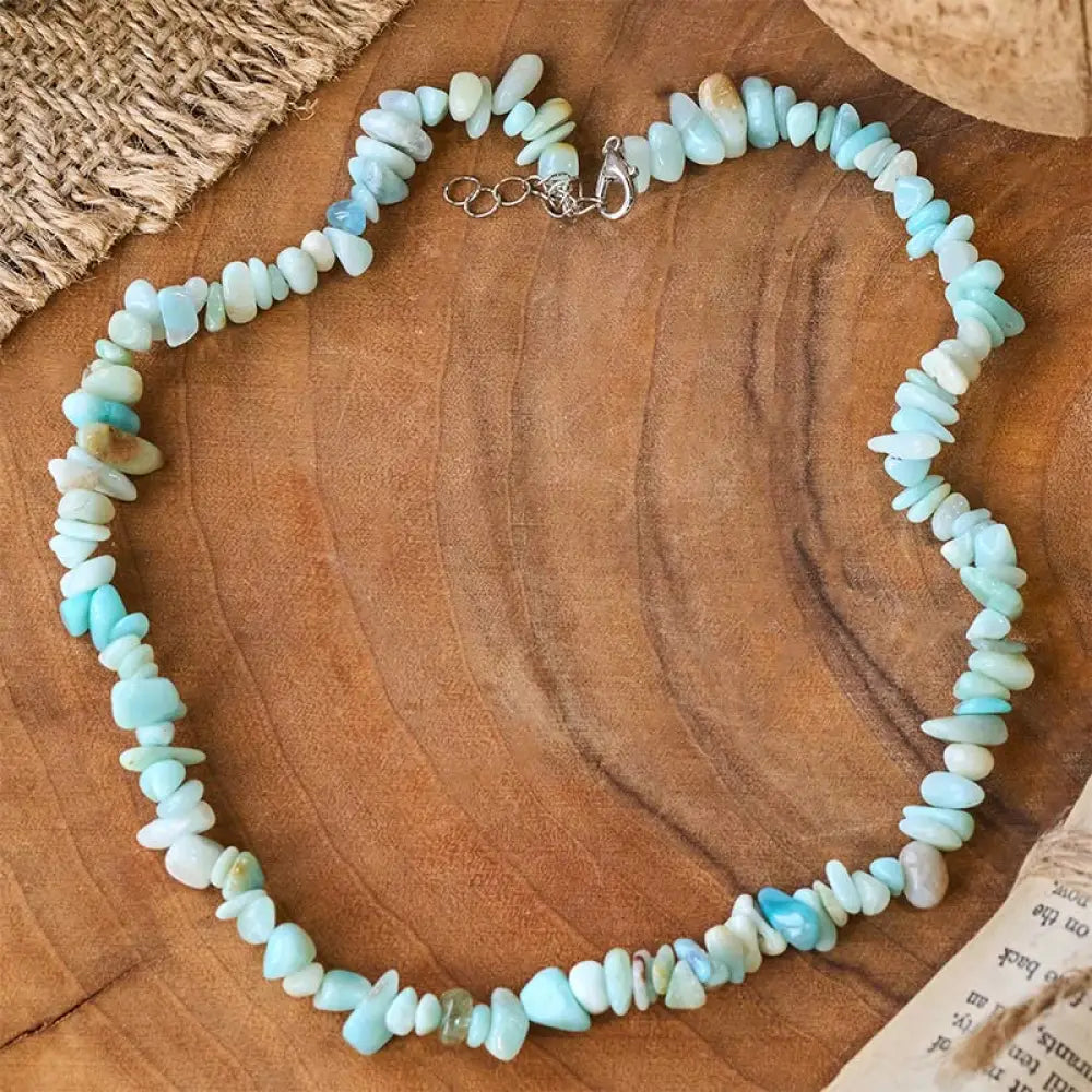 BWOOOH Natural Crystal Stone Luck Necklace, unisex and handmade, showcasing Green Aventurine, Amazonite, Pink, White Crystal, Red Coral, and Amethyst for spiritual balance, prosperity, and positive energy. - View 3
