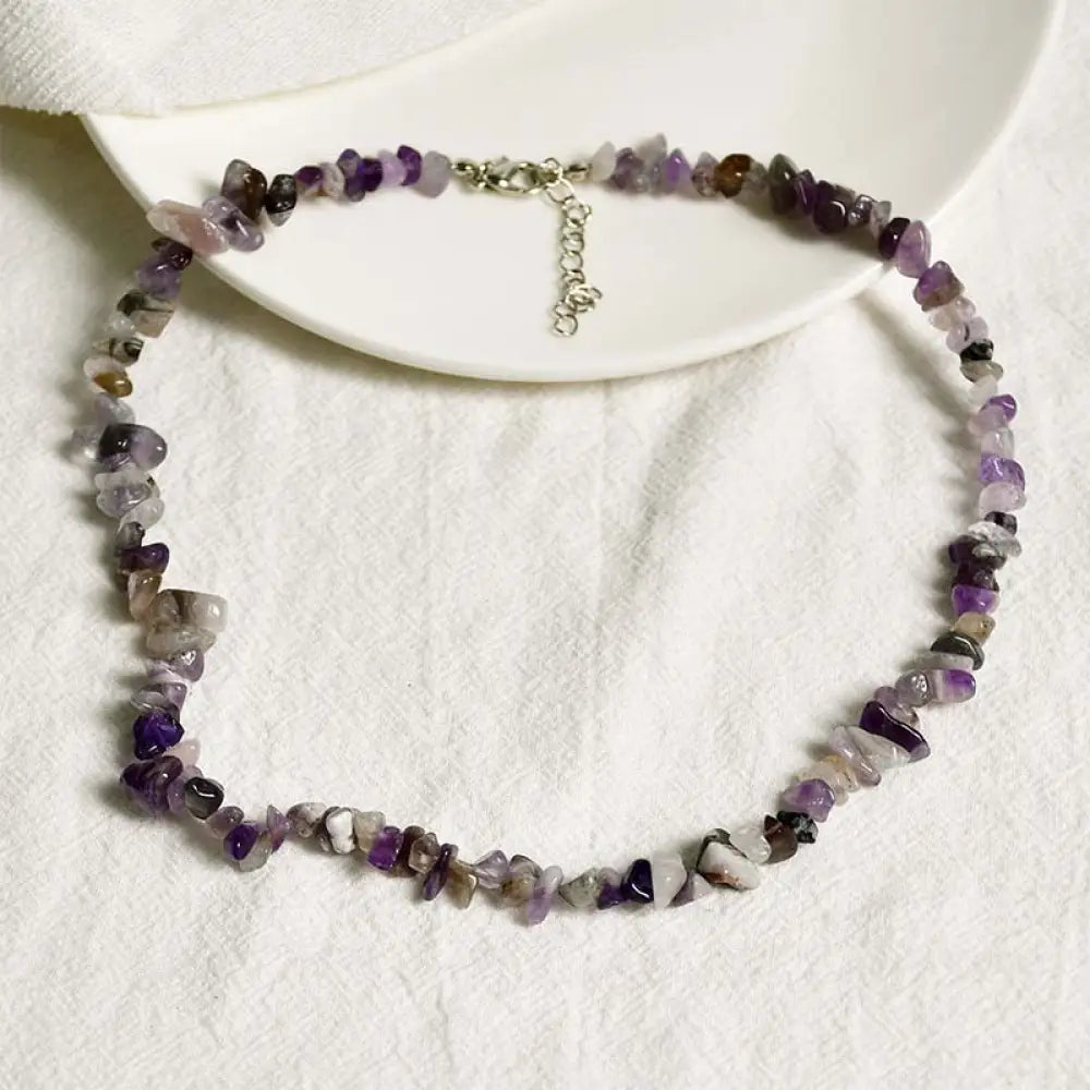 BWOOOH Natural Crystal Stone Luck Necklace, unisex and handmade, showcasing Green Aventurine, Amazonite, Pink, White Crystal, Red Coral, and Amethyst for spiritual balance, prosperity, and positive energy. - View 14