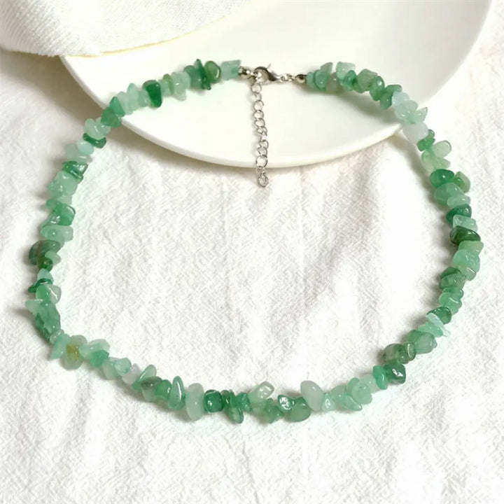 BWOOOH Natural Crystal Stone Luck Necklace, unisex and handmade, showcasing Green Aventurine, Amazonite, Pink, White Crystal, Red Coral, and Amethyst for spiritual balance, prosperity, and positive energy.