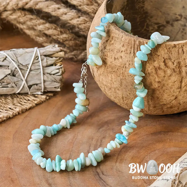 BWOOOH Natural Crystal Stone Luck Necklace, unisex and handmade, showcasing Green Aventurine, Amazonite, Pink, White Crystal, Red Coral, and Amethyst for spiritual balance, prosperity, and positive energy. - View 5