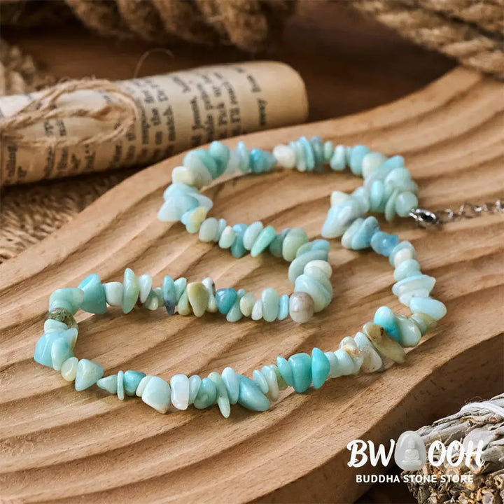 BWOOOH Natural Crystal Stone Luck Necklace, unisex and handmade, showcasing Green Aventurine, Amazonite, Pink, White Crystal, Red Coral, and Amethyst for spiritual balance, prosperity, and positive energy. - View 6